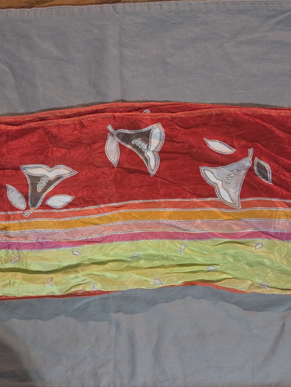 Silk Scarf Red and Green Floral